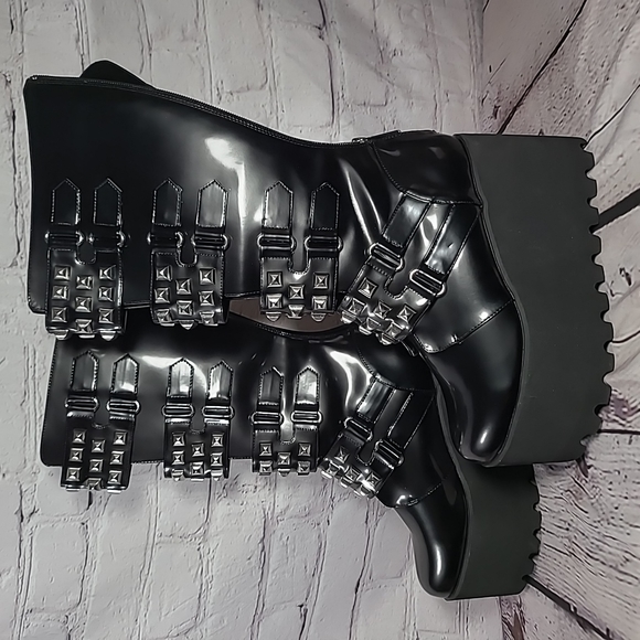 Goth Punk Studded Platform Boots - Picture 4 of 11